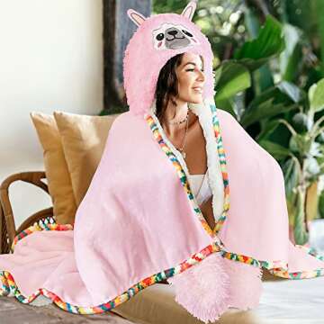 Llama Wearable Hooded Blanket for Adults – Super Soft Warm Cozy Plush Flannel Fleece & Sherpa Hoodie Throw Cloak Wrap - Llama Gifts for Women Adults Girls and Kids