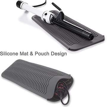 Heat Resistant Mat for Hair Tools, Silicone Heat Mat & Holder for Curling Iron, Professional Curling...