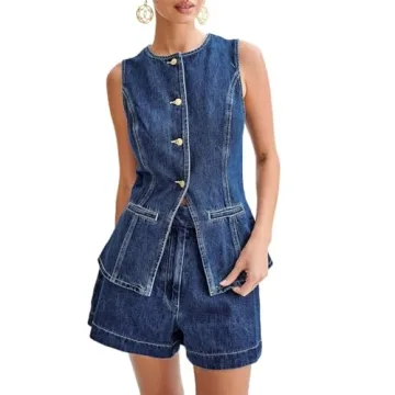 Women’s Denim Long Vest Waistcoat Vest Sleeveless Button-Up Back Slit Jean Jacket Vest Y2k Clothes...