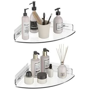 GeekDigg Acrylic Shower Caddy, 2-Pack - No-Drill, Space-Saving Corner Shelves, 10.56" D x 11.43" W x 2.05" H - Ideal for Shampoo, Cream and Gadgets - Transparent Design to Organize Shower Essentials