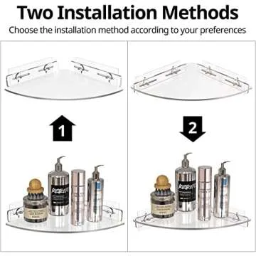 GeekDigg Acrylic Shower Caddy, 2-Pack - No-Drill, Space-Saving Corner Shelves, 10.56" D x 11.43" W x 2.05" H - Ideal for Shampoo, Cream and Gadgets - Transparent Design to Organize Shower Essentials