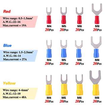 Glarks 240pcs 22-16/16-14/12-10 Gauge Fork Spade Quick Splice Crimp Terminals Connectors Assortment ...