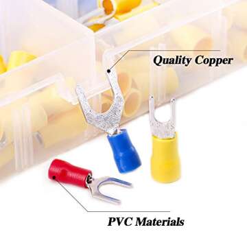 Glarks 240pcs 22-16/16-14/12-10 Gauge Fork Spade Quick Splice Crimp Terminals Connectors Assortment Kit