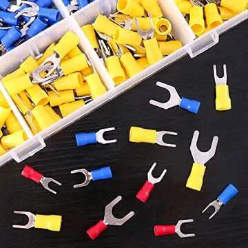 Glarks 240pcs 22-16/16-14/12-10 Gauge Fork Spade Quick Splice Crimp Terminals Connectors Assortment Kit