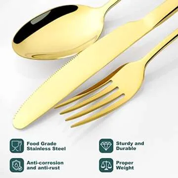Gold Silverware Set for 8, OGORI 45-Piece Stainless Steel Flatware Set with Serving Set, Mirror Polished Cutlery Set with Serving Utensils Spoon for Kitchen Party Supply