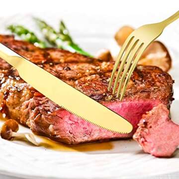 Gold Silverware Set for 8, OGORI 45-Piece Stainless Steel Flatware Set with Serving Set, Mirror Polished Cutlery Set with Serving Utensils Spoon for Kitchen Party Supply