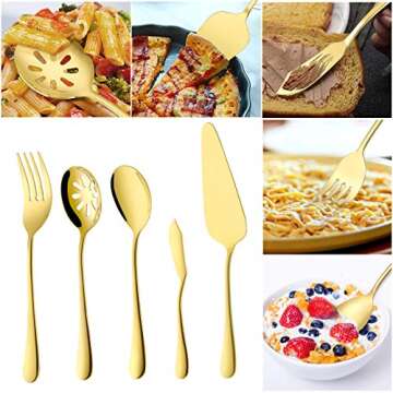 Gold Silverware Set for 8, OGORI 45-Piece Stainless Steel Flatware Set with Serving Set, Mirror Polished Cutlery Set with Serving Utensils Spoon for Kitchen Party Supply