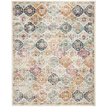 SAFAVIEH Madison Collection X-Large Area Rug - 12' x 15', Cream & Multi, Floral Medallion Distressed Design, Non-Shedding & Easy Care, Ideal for High Traffic Areas in Living Room, Bedroom (MAD611B)