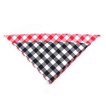 YAKA Pet Dog Bandana Triangle Bibs Scarf, Double-Cotton Plaid Printing Kerchief Set Accessories for Small and Medium Dog (Large/Neck Circumference suitable9.8-19inch, Black and White lattices)