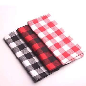 YAKA Pet Dog Bandana Triangle Bibs Scarf, Double-Cotton Plaid Printing Kerchief Set Accessories for Small and Medium Dog (Large/Neck Circumference suitable9.8-19inch, Black and White lattices)