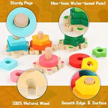 FLYINGSEEDS Wooden Stacking Toys for Toddler 2 3 4 Year Old, Shape Sorter Montessori Educational Puzzle Blocks Toys, Best Gifts for Girls Boys Early Preschool Learning