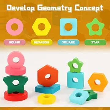 FLYINGSEEDS Wooden Stacking Toys for Toddler 2 3 4 Year Old, Shape Sorter Montessori Educational Puzzle Blocks Toys, Best Gifts for Girls Boys Early Preschool Learning