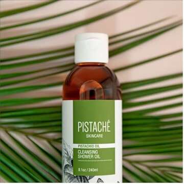 Pistaché Skincare Pistachio Oil Cleansing Shower Oil (Oil to Foam Formula) + Moisturizing and Nourishes + Softening + Vitamin E + Antioxidant Protection, 8.1 oz