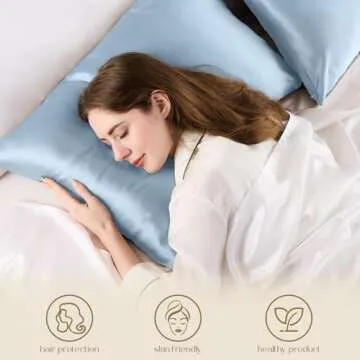 ZIMASILK 100% Pure Mulberry Silk Pillowcase for Hair and Skin Health,Soft and Smooth,Both Sides Premium Grade 6A Silk,600 Thread Count,with Hidden Zipper,1pc (King 20''x36'',Light Blue)