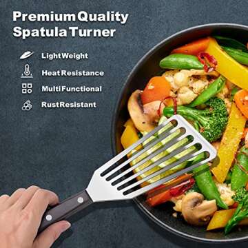 Rainspire Fish Spatula Stainless Steel, Slotted Fish Turner Spatula with Sloped Head Design, Metal Spatula Griddle Spatula For Flipping Delicate Food, Fish, Egg, Patties, Fries