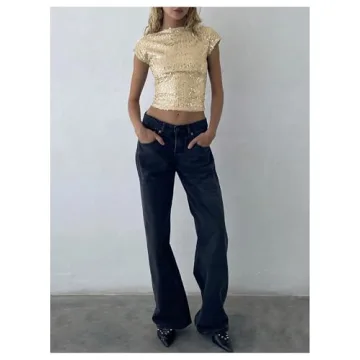 SHENHE Women's Sparkly Sequin Backless Crop Top