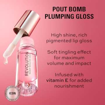 Revolution Beauty, Pout Bomb Plumping Lip Gloss, High Shine, Rich Glossy Pigment, Infused with Vitam...