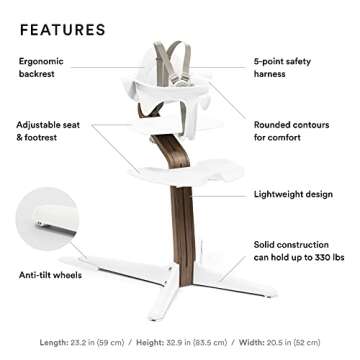 Stokke Nomi High Chair, White/Walnut - Inspires Active Sitting - Tool-Free, Seamless Adjustability -...