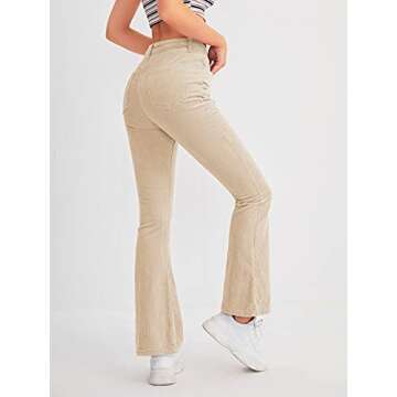Floerns Women's Elegant High Waist Flare Leg Zipper Fly Corduroy Trouser Pants Beige S