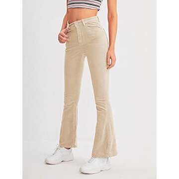 Floerns Women's Elegant High Waist Flare Leg Zipper Fly Corduroy Trouser Pants Beige S