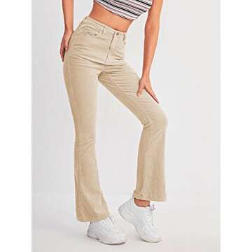 Floerns Women's Elegant High Waist Flare Leg Zipper Fly Corduroy Trouser Pants Beige S