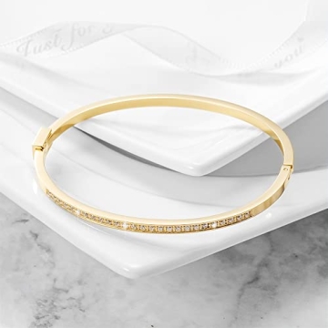 WISTIC Gold CZ Thin Bangle Bracelet for Women Anytime Gift