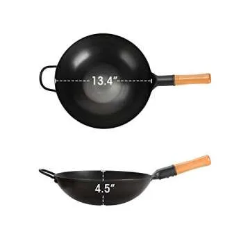 BIELMEIER Black Carbon Steel Pow Wok Pan 13.4 Inch