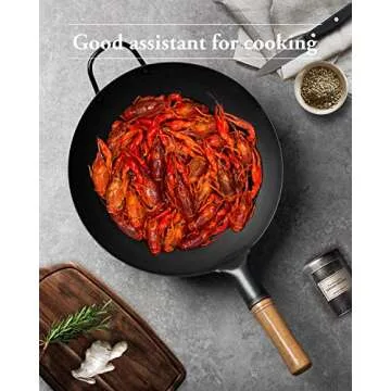 BIELMEIER Black Carbon Steel Pow Wok Pan 13.4 Inch