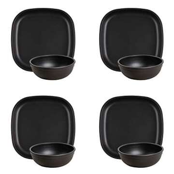Re-Play Made in USA Set of 4 Flat Toddler Plates and 4 Bowls - Reusable 9" Kids Plates and 20 Oz. Toddler Bowl Set, Microwave and Dishwasher Safe - Toddler Plates and Bowls Set, Black