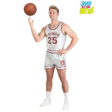 Men's Saved by The Bell Zack Morris Basketball Uniform Costume - Bayside Tigers High School Adult Cosplay Outfit