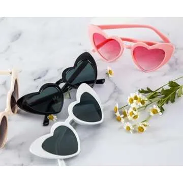 Laurinny Heart Sunglasses for Women Trendy Cute Cat Eye Black Heart Shaped Sun Glasses UV Protection