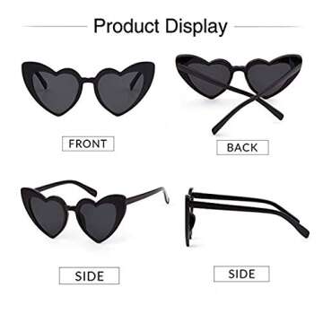 Laurinny Heart Sunglasses for Women Trendy Cute Cat Eye Black Heart Shaped Sun Glasses UV Protection