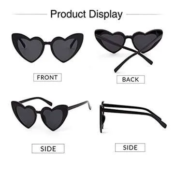 Laurinny Heart Sunglasses for Women Trendy Cute Cat Eye Black Heart Shaped Sun Glasses UV Protection