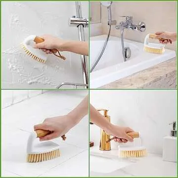 SUBEKYU Scrub Brush, Cleaning Brushes with Handle for Household Use, Heavy Duty Scrub Brushes for Cleaning Bathroom Shower Toilet Bathtub Tile Floor Carpet, White, 2P