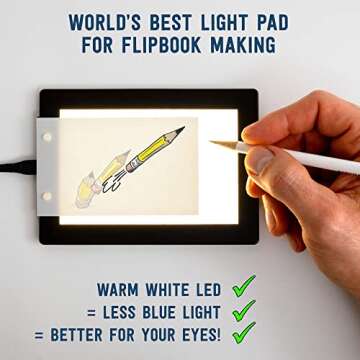 Official Andymation's Flipbook Starter Kit for Kids & Adults with LED Light Pad for Drawing & Tracing Animation, Premium Pre-drilled Flip Book Paper, Removable Binding Screws