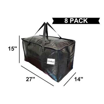 BAG-THAT! 8-Pack Black Moving Bags, Extra Large Storage Bags with Zipper, Water Resistant Packing Ba...