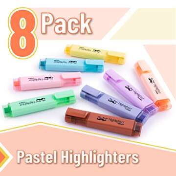 Mr. Pen- Pastel Highlighter, 8 pcs, Tank Style, Chisel Tip, Cute No Bleed Bible Highlighter, School ...