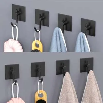 PMMASTO Towel Hooks - Heavy Duty Wall Robe Coat Hook for Hanging- Shower Hooks (Black, “ J ”Shap...