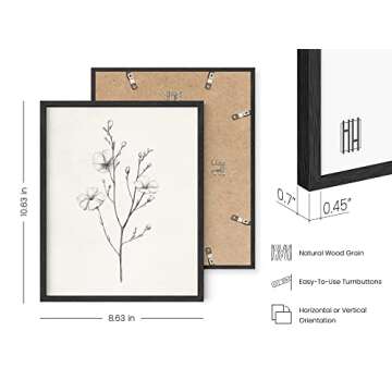 HAUS AND HUES Grey Floral Wall Art - Set of 4 Plant Posters for Wall Vintage, Botanical Prints, Black and White Flower Pictures for Room Aesthetic, Farmhouse Bathroom, Rustic Art (Black Frame, 8x10)