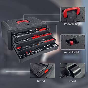 188-Piece Tool Kit with Rolling Box for DIY Projects