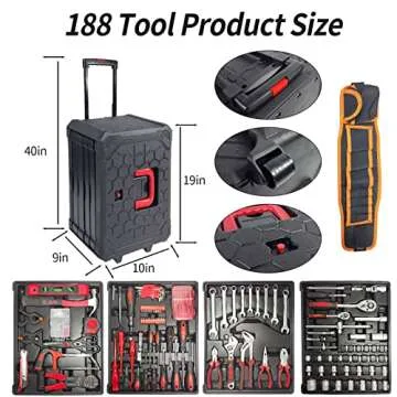 188-Piece Tool Kit with Rolling Box for DIY Projects