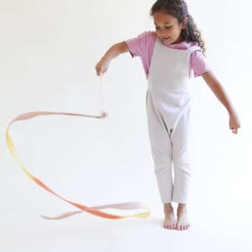 Sarah's Silks Boho Rainbow Streamer - 8' Long Ribbon Wand for Kids, Pretend Play, Dance, Baton Stick Twirling, and Gymnastics Party Favors | 100% Silk and Wood Montessori and Waldorf Toys (1)