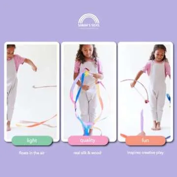 Sarah's Silks Boho Rainbow Streamer - 8' Long Ribbon Wand for Kids, Pretend Play, Dance, Baton Stick Twirling, and Gymnastics Party Favors | 100% Silk and Wood Montessori and Waldorf Toys (1)