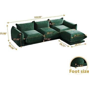 JACH 103" L-Shaped Modular Sectional Sofa, Minimalist Chenille Sofas Couches, Luxury Modern Couch with Reversible Chaise Ottoman for Living Room, Apartment, Green