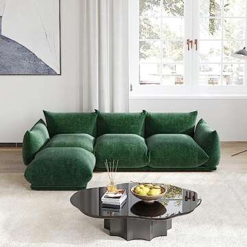 JACH 103" L-Shaped Modular Sectional Sofa, Minimalist Chenille Sofas Couches, Luxury Modern Couch with Reversible Chaise Ottoman for Living Room, Apartment, Green