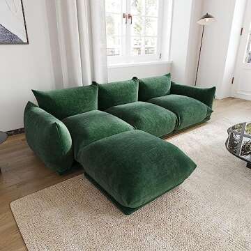 JACH 103" L-Shaped Modular Sectional Sofa, Minimalist Chenille Sofas Couches, Luxury Modern Couch with Reversible Chaise Ottoman for Living Room, Apartment, Green