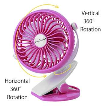 SkyGenius Battery Operated Clip on Stroller Fan, Portable Mini Desk Fan Rechargeable(Pink)