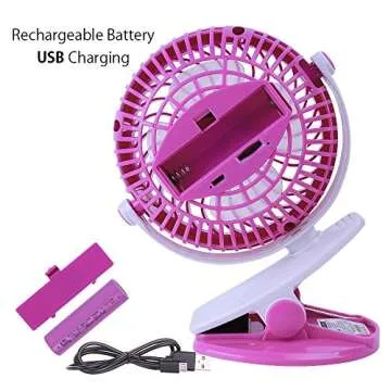 SkyGenius Battery Operated Clip on Stroller Fan, Portable Mini Desk Fan Rechargeable(Pink)