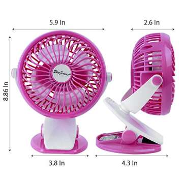 SkyGenius Battery Operated Clip on Stroller Fan, Portable Mini Desk Fan Rechargeable(Pink)