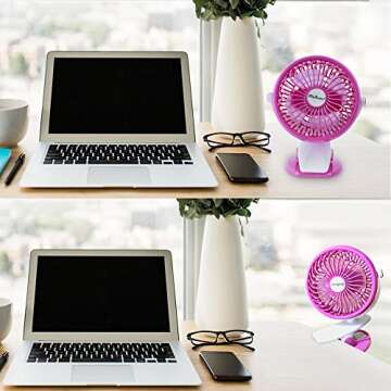SkyGenius Battery Operated Clip on Stroller Fan, Portable Mini Desk Fan Rechargeable(Pink)